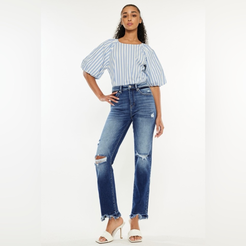 Kancan High Rise Distressed Slim Straight Jeans